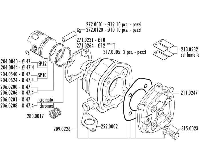 KIT YAMAHA-APRILIA SR H2O-MALAGUTI D.47 mod.RACING SP.12